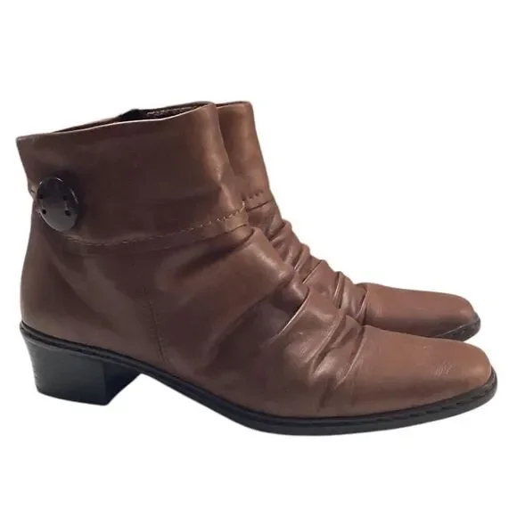 Rieker Ankle Boots Womens 10 Brown Kendra Slouchy Leather Zip Warm Lined Button - Picture 3 of 8